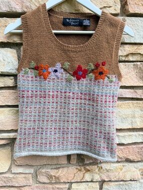 Reference Point Brown & Cream Floral Knit Sleeveless Sweater Vest Sz. M